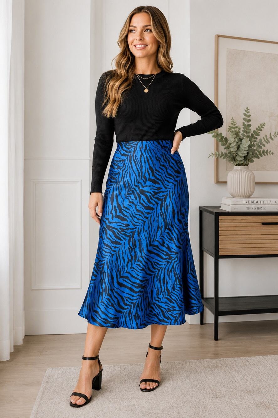 Rebecca Minkoff Zebra Satin Bias Midi Skirt Size 6